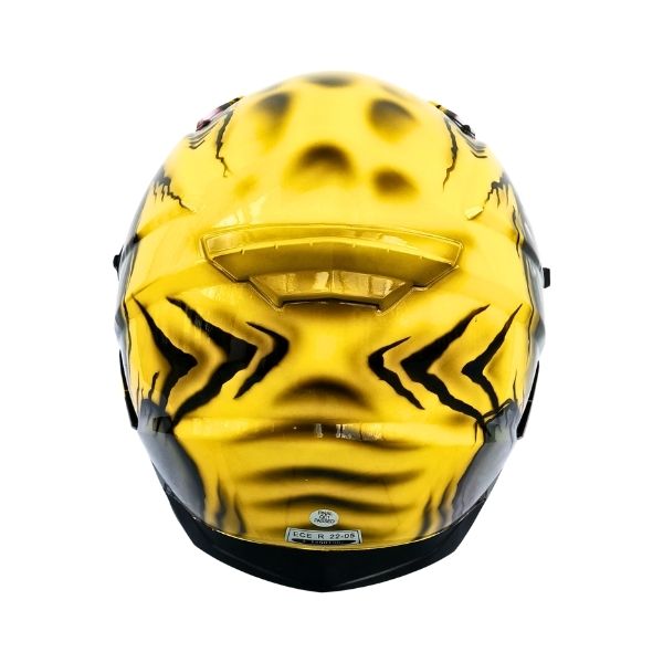 1_Shark-hanmade-helmet e yellow shark style custom handmade motorcycle helmet back side