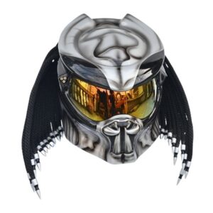 black and silver stripes predator style custom handmade motorcycle helmet right side