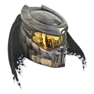 grey predator style custom handmde motorcycle helmet right side