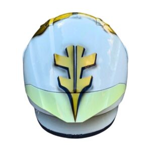 golden space hero style custom handmade motorcycle helmet back side