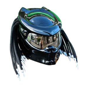 solid black with silver tips and silver glasses predator style custom handmade motorcycle helmet right side