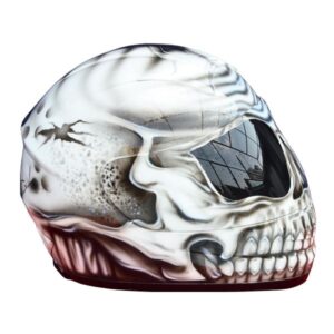 Black and white stripe skull teeth style handmade custom motorcycle helmet right side