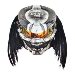 black and white super ghost on top predator style custom handmade motorcycle helmet