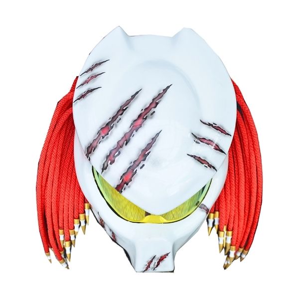 1_White-golden tip-predator-helmet u white with red dredlock predator style custom handmade motorcycle helmet top side