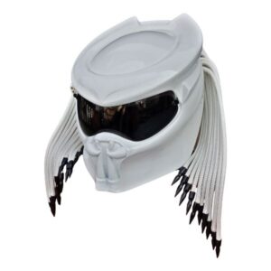 all white with black tips predator custom handmade motorcycle helmet left side