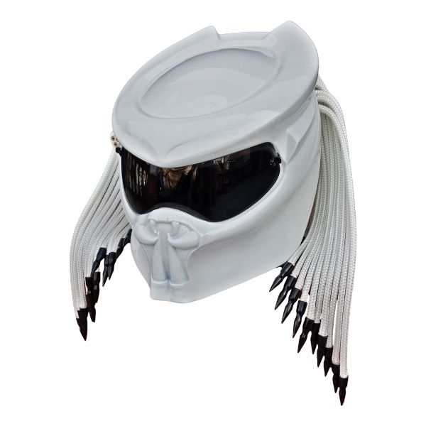 1_White-predator-helmet a all white with black tips predator custom handmade motorcycle helmet left side