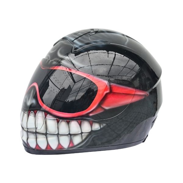 1_White-teeth-helmet f black smiley with oakley glasses style custom handmade motocycle helmet right side