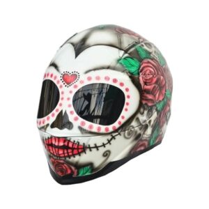 roses sugar skull custom handmade motorcycle helmet left side