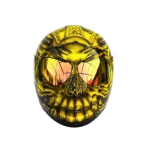 yellow and black skull ghost style custom handmade motocycle helmet front side
