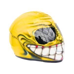 yellow smiley style handmade custom motorcycle helmet right side