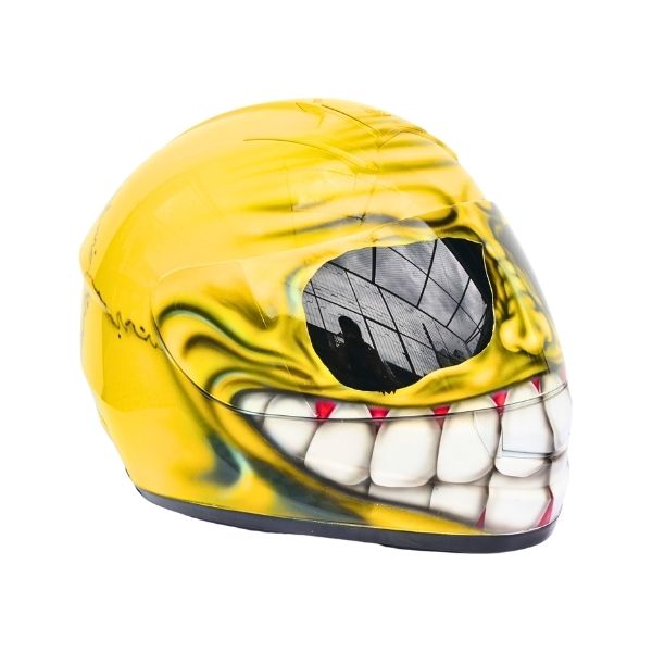 1_Yellow-smiley-man-helmet f yellow smiley style handmade custom motorcycle helmet right side