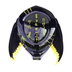 solid black with yellow tips predator style custom handmade motorcycle helmet top side