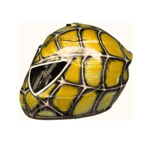 Yellow spiderman style custom handmade motorcycle helmet left side