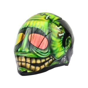 green funny man custom handmade motorcycle helmet right side
