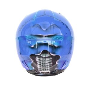 blue cool smiley custom handmade motorcycle helmet back side