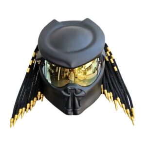 matt black with golden tips predator style custom handmade motorcycle helmet
