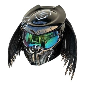 blue eye predator style custom handmade motorcycle helmet left side