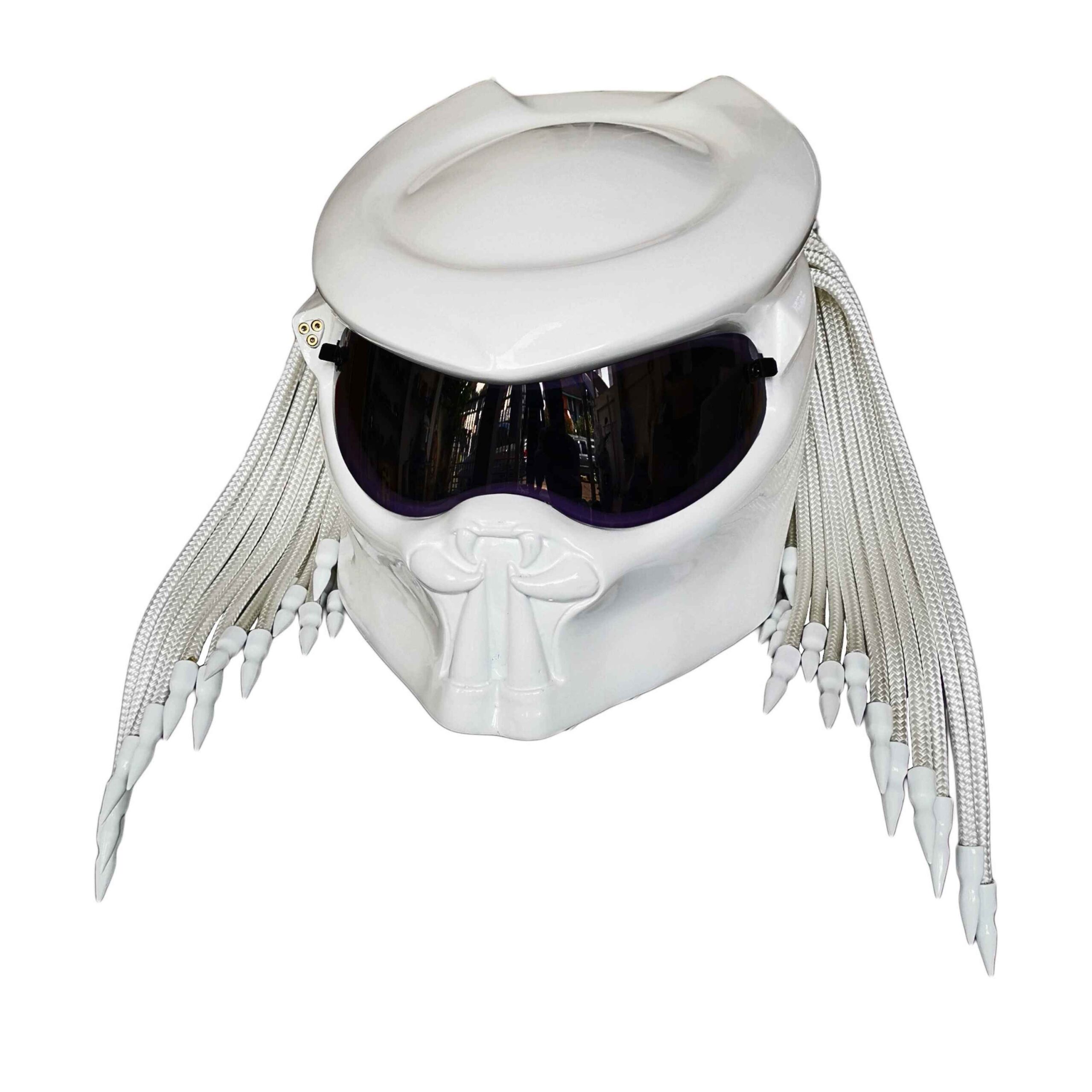 2_All-white-predator-helmet d all white predator style custom handmade motorcycle helmet right side