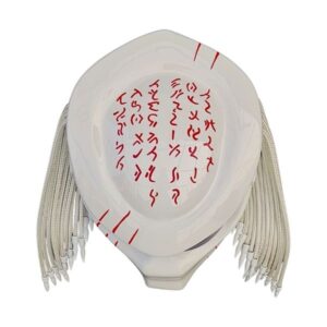 all white with red symbols predator style custom handmade motorcycle helmet top side a