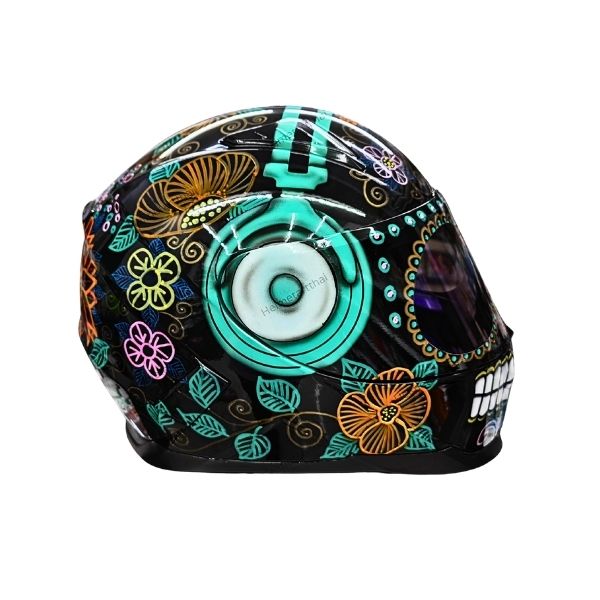 2_Beautiful-flower-helmet e sugar skull with ear phone style custom handmade motocycle helmet right side