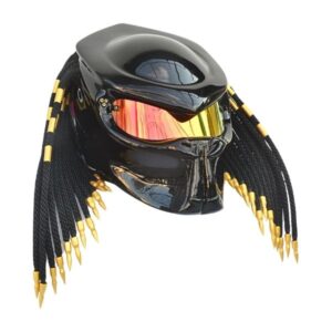 golden ring predator style custom handmade motorcycle helmet right side