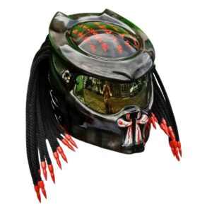 black with red symbols predator custom handmade motorcycle helmet right side