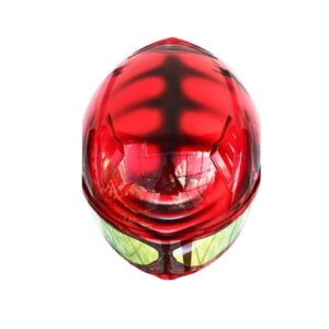 red ghost with teeth style custom handmade motorcycle helmet top side