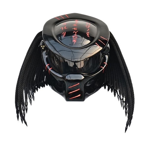 2_Black-red-symbol-predater-helmet c black and red symbols predator helmet style custom handmade motorcycle helmet