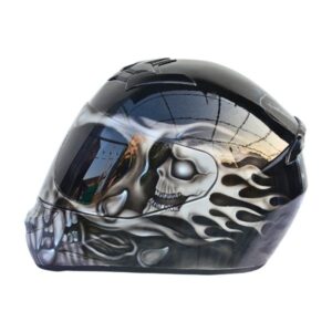 black skull helmet with fang custom handmade motorcycle helmet left side