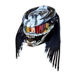 yellow eyes ghost predator style custom handmade motorcycle helmet left side