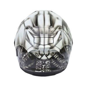 robot sugar skull style custom handmade motorcycle helmet back side
