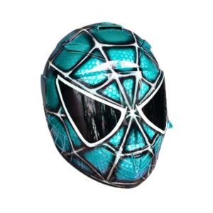 turqouise spiderman style custom handmade motorcycle helmet right side