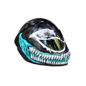 turquoise and black venom custom handmade motorcycle helmet right side