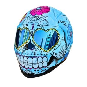 blue flower with cat custom handmade motorcycle helmet left side