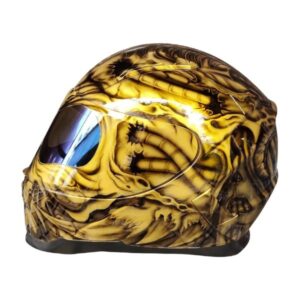golden ghost style custom handmade motorcycle helmet left side
