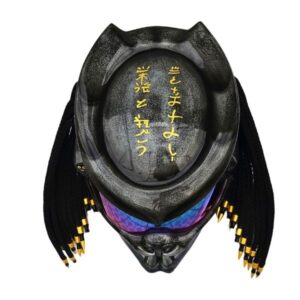 grey with golden tips predator style custom handmade motorcycle helmet top side