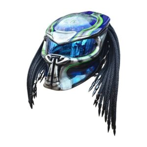 blue with silver predator style custom handmade motorcycle helmet left side