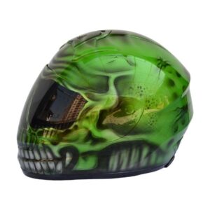 green ninja skull style custom handmade motorcycle helmet left side
