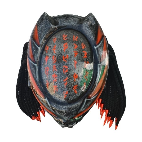 2_Grey-orange-predator-helmet z grey with orange predator style custom handmade motorcycle helmet top side