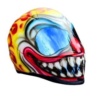 yellow joker style custom handmade motorcycle helmet right side