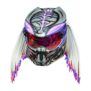 pinky and silver predator style custom handmade motorcycle helmet left side