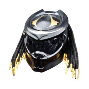 all matt black with golden tips predator style custom handmde motorcycle helmet left side