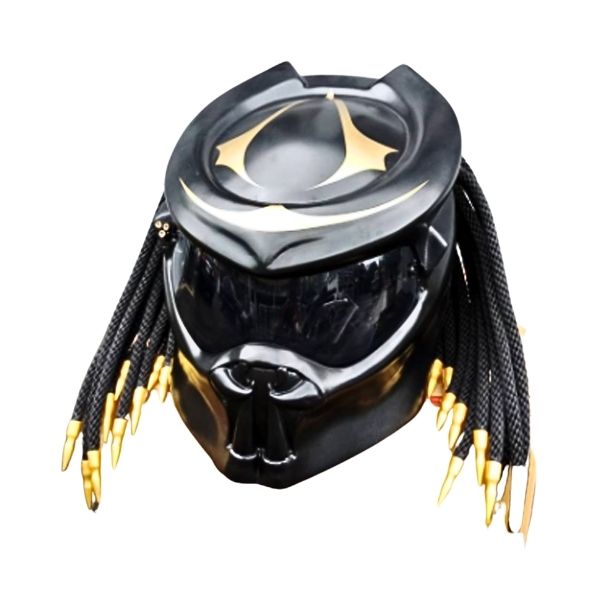 2_Matt-black-gold-predator-helmet c all matt black with golden tips predator style custom handmde motorcycle helmet left side