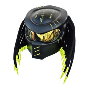 mattblack with yellow symbols predator custom handmade motorcycle helmet left side