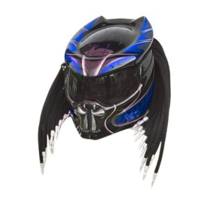 navy blue and black predator style custom handmade motorcycle helmet left side
