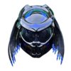 all solid black with blue symbols predator style custom handmade motorcycle helmet