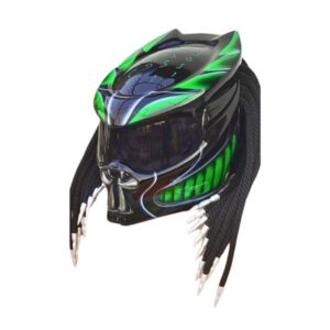 ninja green predator style custom handmade motorcycle helmet left side