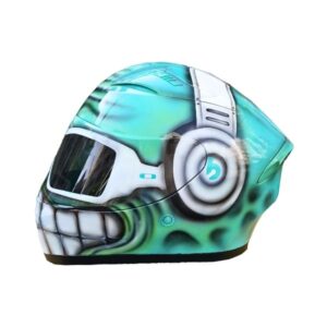turcoise cool smiley custom handmade motorcycle helmet right side