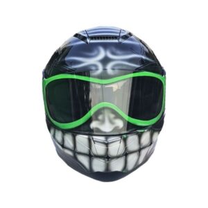 black smiley with green oakley grasses custom handmade motorcycle helmet