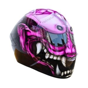 blue flower sugar skull piky kabuki style custom handmade motocycle helmet right side